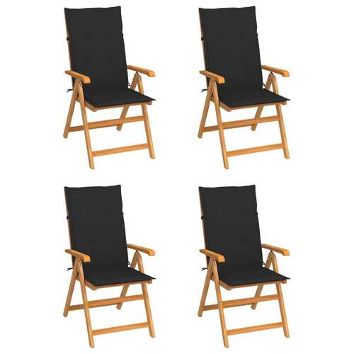 Garden Chairs 4 pcs with Black Cushions Solid Teak Wood