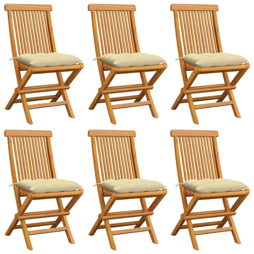 Garden Chairs with Cream White Cushions 6 pcs Solid Teak Wood