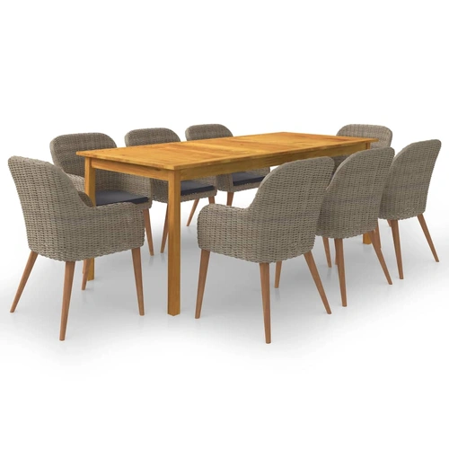9 Piece Garden Dining Set Brown