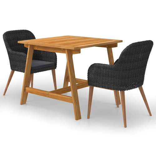 3 Piece Garden Dining Set Black