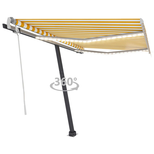 Manual Retractable Awning with LED 300x250 cm Yellow and White