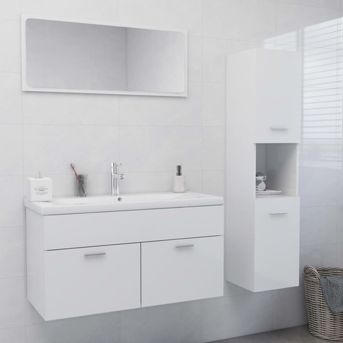 Bathroom Furniture Set High Gloss White Chipboard