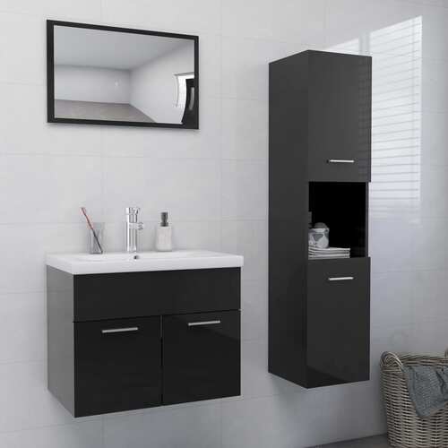 Bathroom Furniture Set High Gloss Grey Chipboard