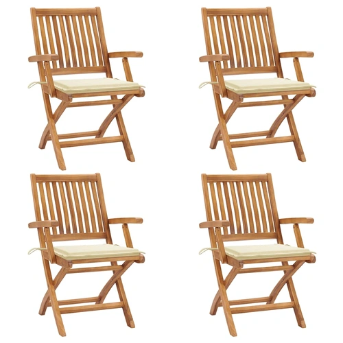 Folding Garden Chairs with Cushions 4 pcs Solid Teak Wood