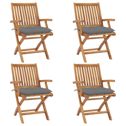 Folding Garden Chairs with Cushions 4 pcs Solid Teak Wood
