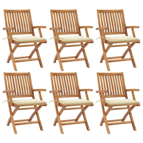 Folding Garden Chairs with Cushions 6 pcs Solid Teak Wood