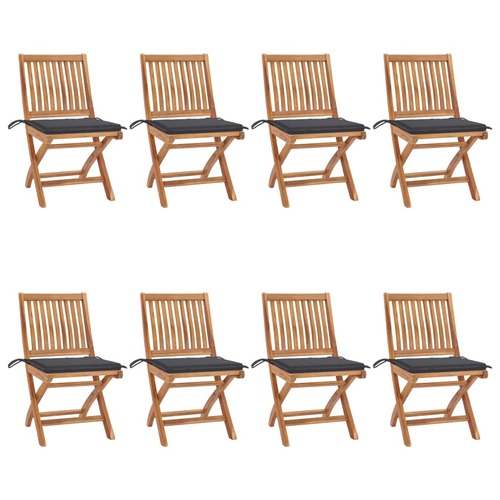 Folding Garden Chairs with Cushions 8 pcs Solid Teak Wood
