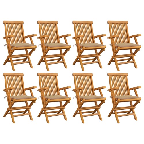 Garden Chairs with Beige Cushions 8 pcs Solid Teak Wood