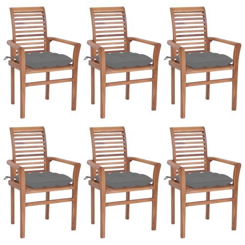 Dining Chairs 6 pcs with Grey Cushions Solid Teak Wood