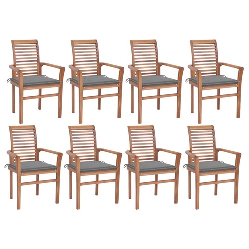 Dining Chairs 8 pcs with Grey Cushions Solid Teak Wood