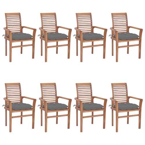 Dining Chairs 8 pcs with Grey Cushions Solid Teak Wood