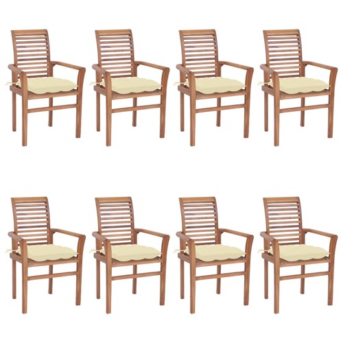 Dining Chairs 8 pcs with Cream White Cushions Solid Teak Wood