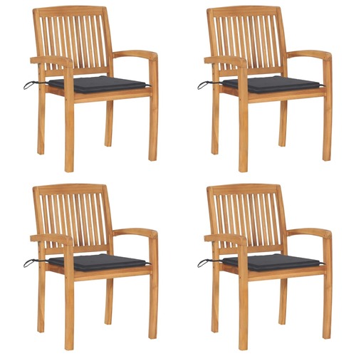 Stacking Garden Chairs with Cushions 4 pcs Solid Teak Wood