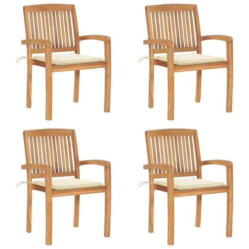 Stacking Garden Chairs with Cushions 4 pcs Solid Teak Wood