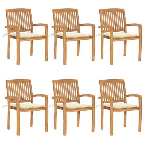 Stacking Garden Chairs with Cushions 6 pcs Solid Teak Wood