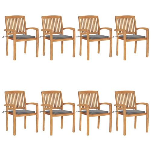 Stacking Garden Chairs with Cushions 8 pcs Solid Teak Wood