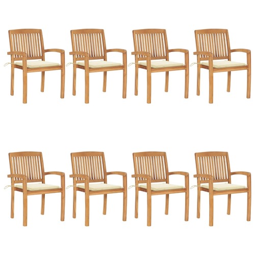 Stacking Garden Chairs with Cushions 8 pcs Solid Teak Wood