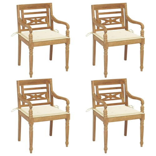 Batavia Chairs with Cushions 4 pcs Solid Teak Wood