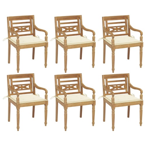 Batavia Chairs with Cushions 6 pcs Solid Teak Wood