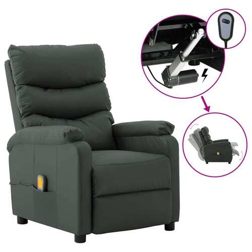 Electric Massage Reclining Chair Grey Faux Leather