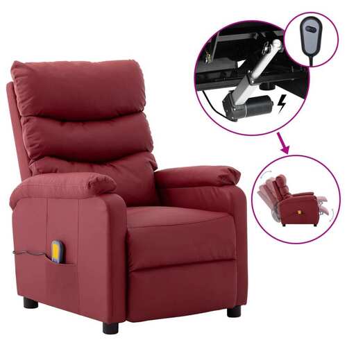 Electric Massage Reclining Chair Wine Red Faux Leather