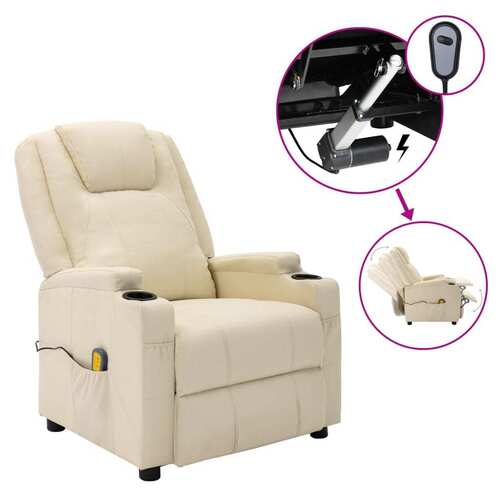 Electric Massage Reclining Chair Cream White Faux Leather