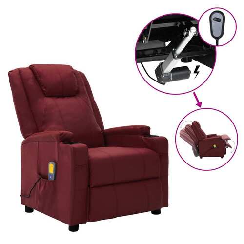 Electric Massage Reclining Chair Wine Red Faux Leather