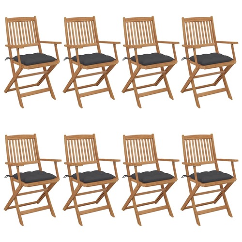 Folding Garden Chairs 8 pcs with Cushions Solid Acacia Wood