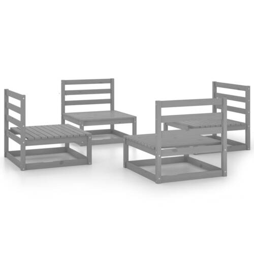 4 Piece Garden Lounge Set Grey Solid Pinewood