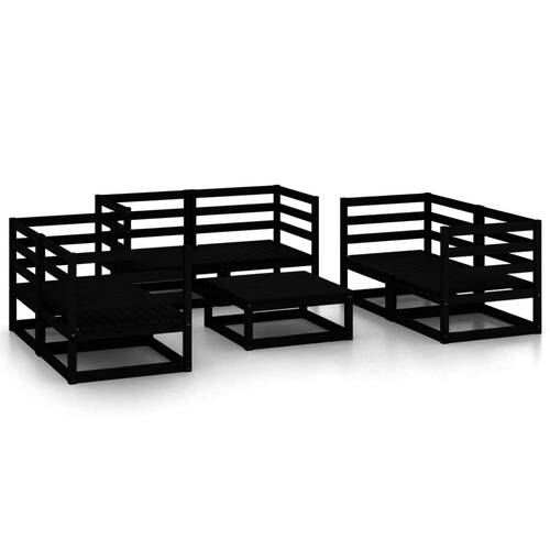7 Piece Garden Lounge Set Black Solid Pinewood