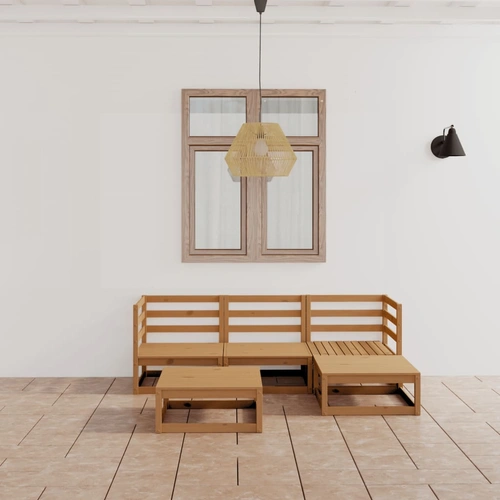 5 Piece Garden Lounge Set Honey Brown Solid Pinewood