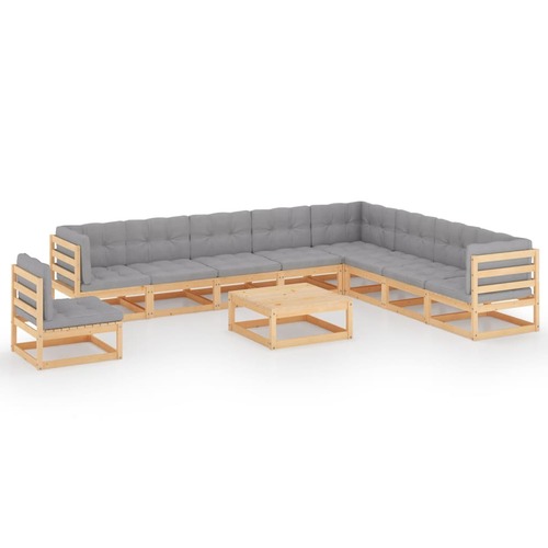 10 Piece Garden Lounge Set with Cushions Solid Pinewood （805730+3x805735+805750)