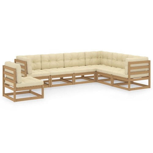 7 Piece Garden Lounge Set & Cushions Honey Brown Solid Pinewood