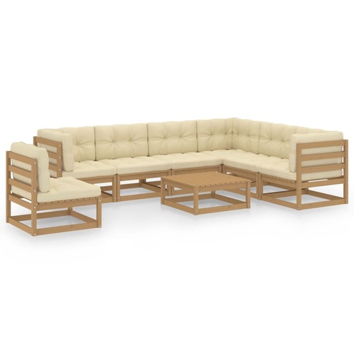 8 Piece Garden Lounge Set & Cushions Honey Brown Solid Pinewood