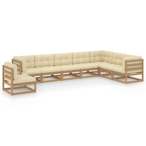 8 Piece Garden Lounge Set & Cushions Honey Brown Solid Pinewood