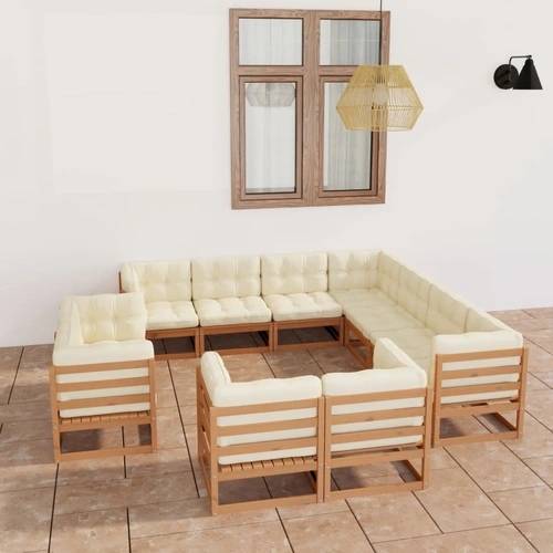 11 Piece Garden Lounge Set&Cushions Honey Brown Solid Pinewood