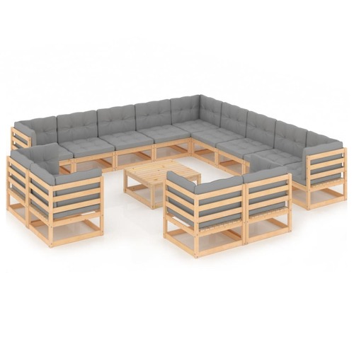 14 Piece Garden Lounge Set with Cushions Solid Pinewood