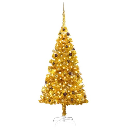 Artificial Christmas Tree with LEDs&Ball Set Gold 210 cm PET