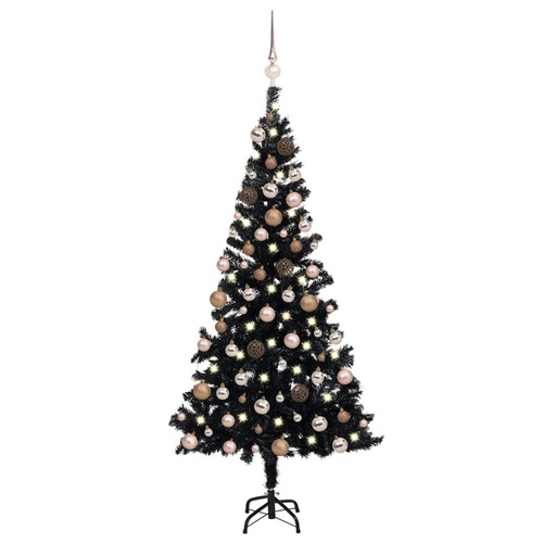 Artificial Christmas Tree with LEDs&Ball Set Black 180 cm PVC