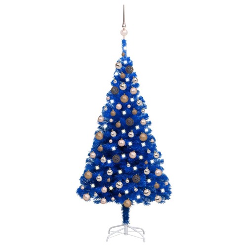 Artificial Christmas Tree with LEDs&Ball Set Blue 150 cm PVC