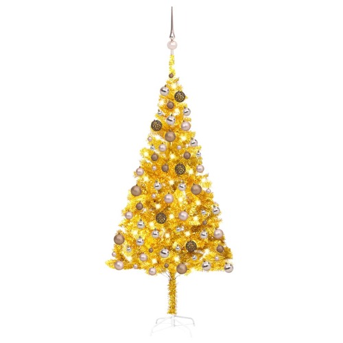 Artificial Christmas Tree with LEDs&Ball Set Gold 180 cm PET