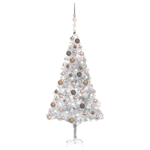 Artificial Christmas Tree with LEDs&Ball Set 180 cm Silver PET