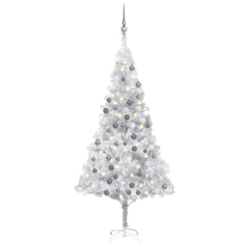 Artificial Christmas Tree with LEDs&Ball Set 180 cm Silver PET