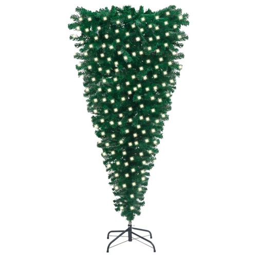 Upside-down Artificial Christmas Tree with LEDs 210 cm Green