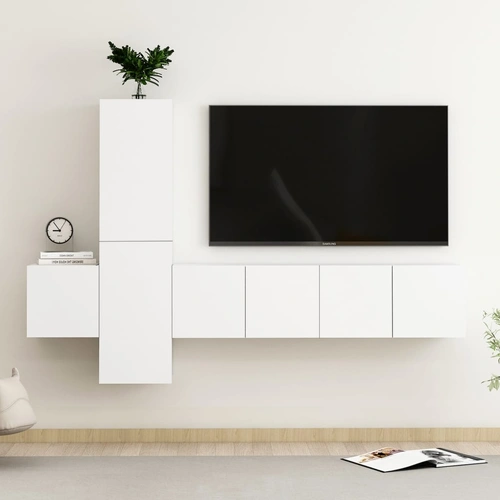 5 Piece TV Cabinet Set White Engineered Wood