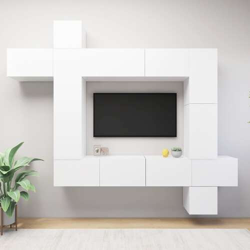 9 Piece TV Cabinet Set White Chipboard
