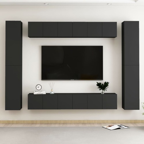 10 Piece TV Cabinet Set Black Chipboard