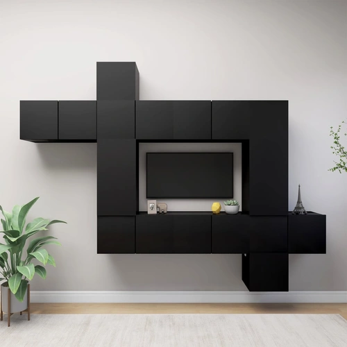 10 Piece TV Cabinet Set Black Engineered Wood