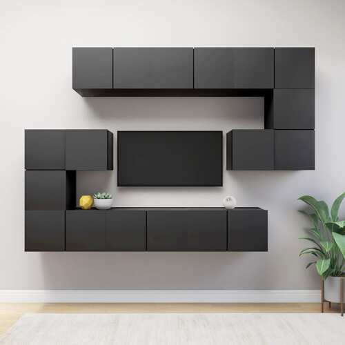 10 Piece TV Cabinet Set Grey Chipboard