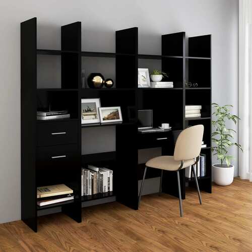 4 Piece Book Cabinet Set Black Chipboard